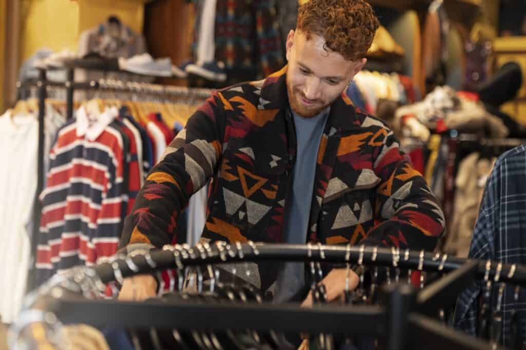 A man choosing clothes inside a shop